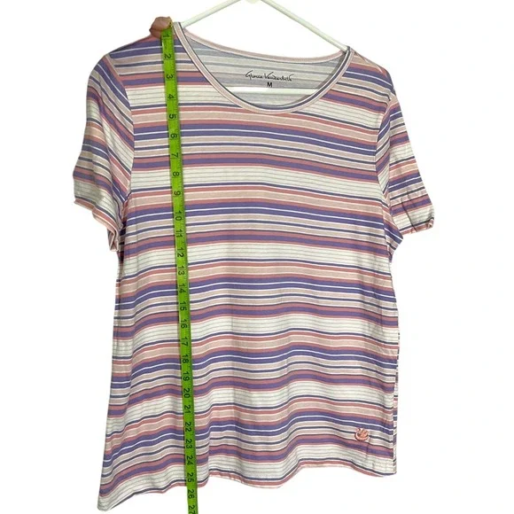 Gloria Vanderbilt Medium Pink Striped Amanda Tee Short Sleeve Crew Neck Preppy - Picture 3 of 8